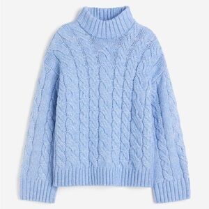 H&M Women’s Wool Blend‎ Cable-knit Chunky Knit turtleneck jumper In Blue Size L